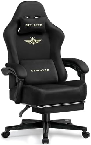 GTPLAYER Big and Tall Gaming Chair 400lbs Heavy Duty Office Chair with Footrest,High Back Pocket Spring Ergonomic Computer Chair for Adults,Wide Comfy Seated Cushion with Linkage Armrests, Black