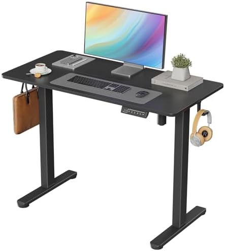 40" Electric Standing Desk, Black Standing Desk with 2 Hooks