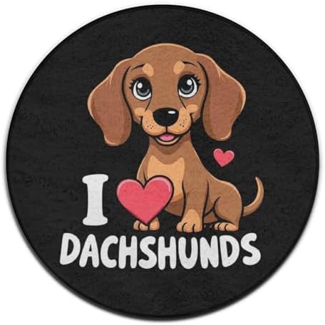 Soft Round Yoga Carpet, Large Home Decor Mat, Non Slip Machine Washable Kitchen Office Circle Rug Love Dachshunds