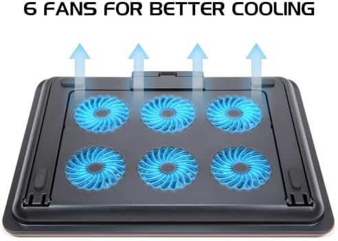 ENHANCE Aluminum Laptop Cooling Pad, 6-Fan Laptop Cooler Stand for 17 Inch Laptops, 7-Height Adjustable Riser with Fan Speed Control, USB Data Pass-Through, Modern Design for Home Office School (Clay)