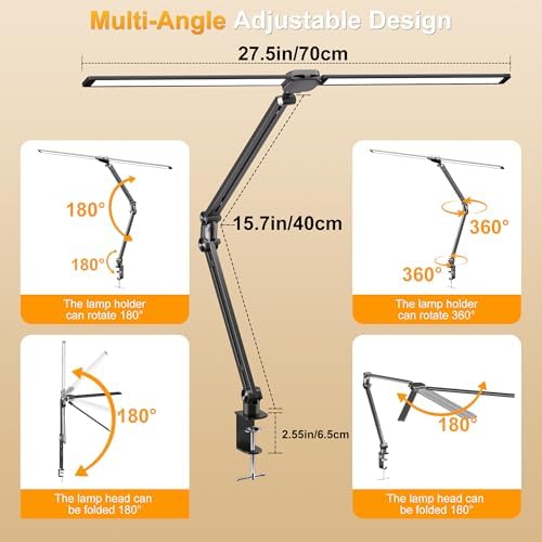 CHARYJOD LED Desk Lamp for Office Home, Architect Desk Light with Clamp