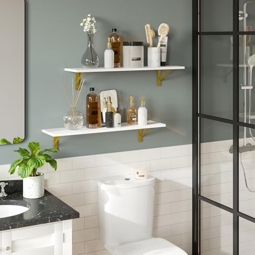 DINZI LVJ Long Wall Shelves, 31.5Inch Wooden Wall Mounted Shelves, Set of 4