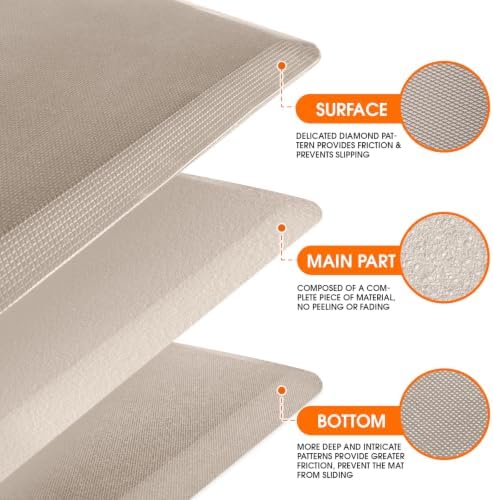 Kitchen Mat for Floor, Anti-Fatigue Mat Kitchen Rug, 17.3"x60"x0.8'', Khaki