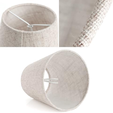 Fuloon Small Lamp Shades Clip on Bulb, Modern European Style Mini Lamp Shades for Chandelier, French Country White Chandelier Lampshades, 3.5x5.1x5.5 in, 6 Pack (Linen Beige)