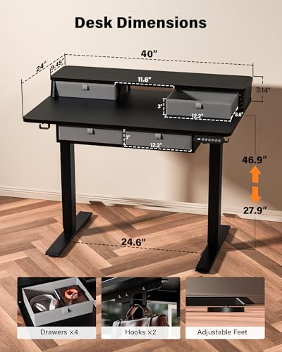 FiCiHi 40x24 Inch Electric Standing Desk, 4 Drawers, Adjustable Height Desk