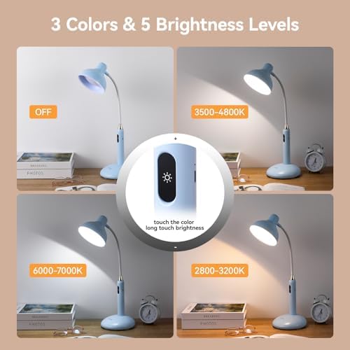 VAVOFO Wireless LED Desk Lamp with Touch Control - Adjustable 2700-7000K Color Temperature, 700LM Brightness, 360° Flexible Gooseneck, USB-C Charging, 2.5hrs Cordless Use (Blue)