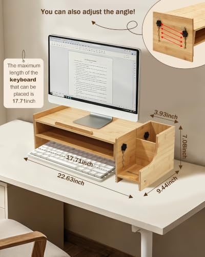MyPlace Bamboo Monitor Stand Riser with Adjustable Height and Angle