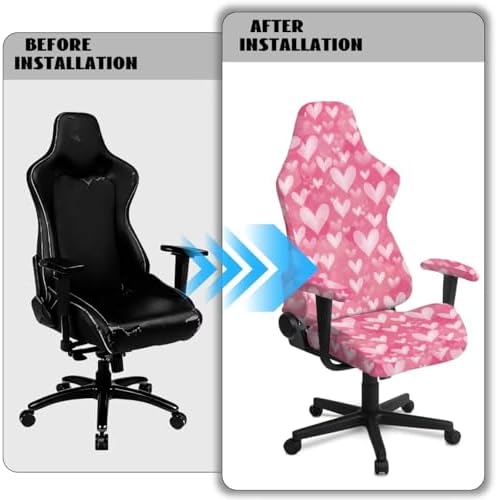 Heart Print Gaming Chair Cover with Armrest Covers Stretchable Anti Scratch Furniture Protector Anti Slip Washable Office Chair Slipcover for Valentine's Day