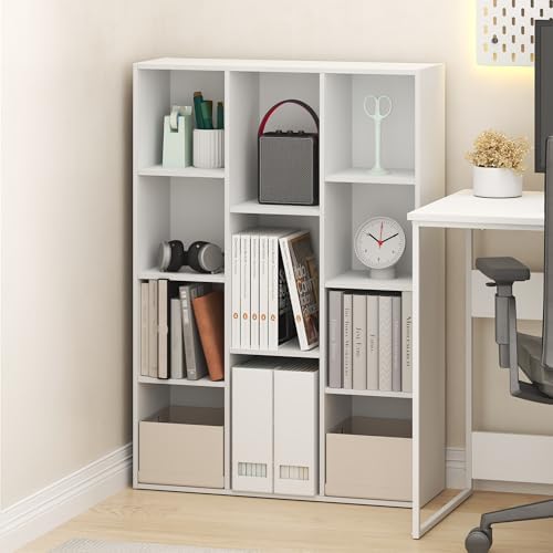 Furinno LUDER Book Shelf, 11-Cube Bookshelf, Reversible Bookcase, 9.4 x 29.1 x 41.7, Easy Assembly, for Living Room, Bedroom, Home Office, White
