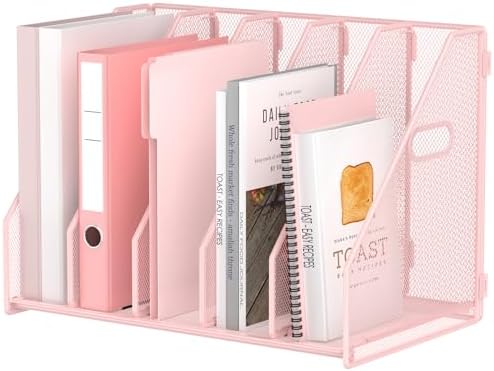 MINDEPOT Desk File Organizer Folder Holder with 5 Vertical for Office, Pink