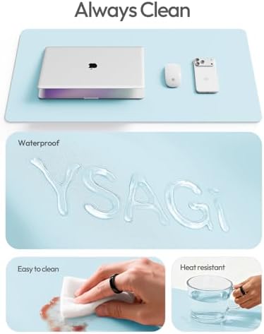 YSAGi Leather Desk Protector, Office Mat, Large Mouse Mat, Non-Slip PU Leather Blotter, Laptop Desk Mat, Waterproof Writing Pad for Office and Home(Baby Blue, 40" x 24")