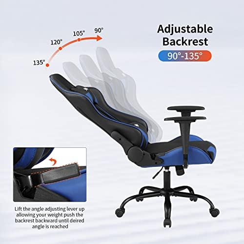 Gaming Chair Office Chair Desk Chair with Lumbar Support Headrest Armrest Task Rolling Swivel Ergonomic E-Sports Adjustable PC Gamer Chair Blue
