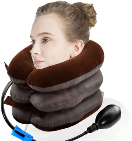 Universal Inflatable Cervical Neck Traction Device & Collar Brace, Flocked Air Pillow,Best for Neck Support & Instant Relief for Chiropractic Chronic Neck Pain, Spine Alignment