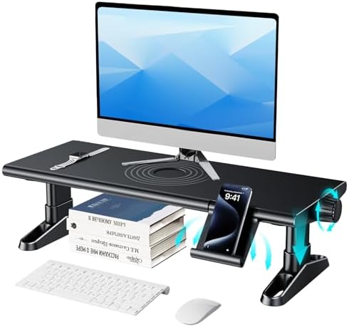 Computer Monitor Stand Riser for Desk,4.4-5.7 Inches Freely Height Adjustable with Cellphone Holder,Multi-Purpose Desktop Organizer Monitor Stands Riser for Computer,Laptop,Printer,TV (BLack)