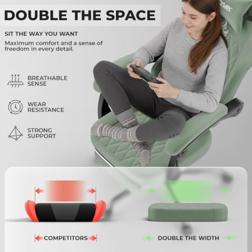 Ergonomic Gaming Chair Video Gamer Chairs Gaming Computer Chairs Gamer Chairs for Adults Massage Lumbar Support Swivel Height Adjustable Headrest Backrest Green