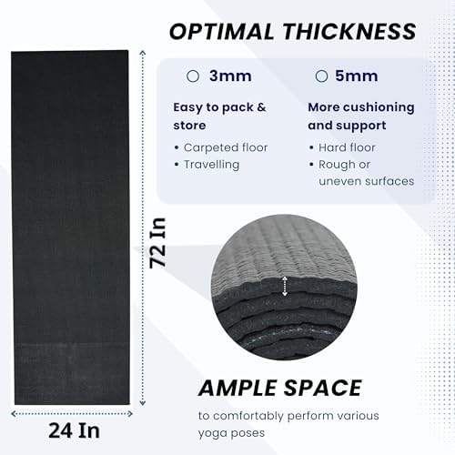 Everyday Yoga Deluxe Mat, Spacious 72"x24" Non-Slip, 3-5mm Extra Thick