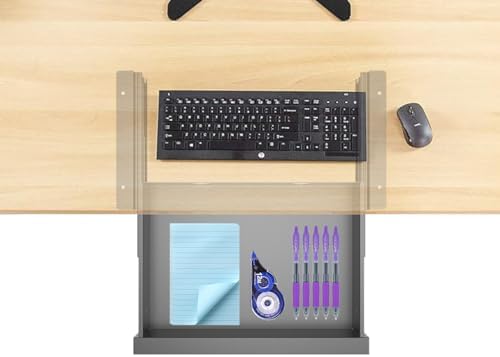 Dual Tier Under Desk Mounted Sliding Pull-out Drawer, 15.3" Wide
