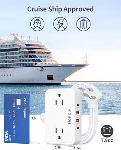 HOPOW Flat Plug Extension Cord, 4AC&2A2C, 6 FT Power Strip for Travel