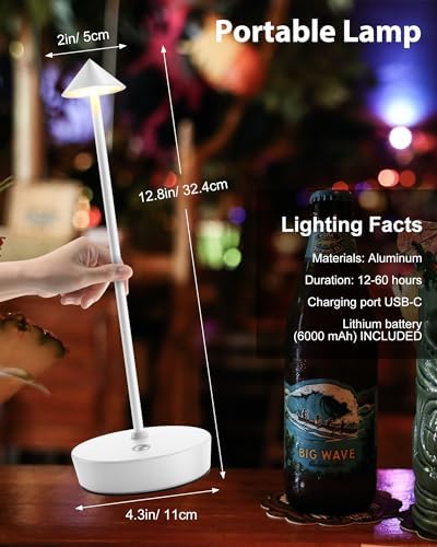 LED Cordless Table Lights Rechargeable 6000mAh Battery Outdoor Desk Lamp