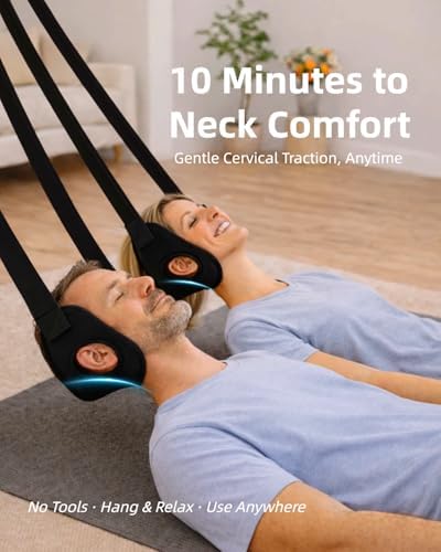 Durchbruch Neck Stretcher Hammock for Neck Pain Relief, Adjustable Cervical Traction Hammock with 3-Level Support, Soft Removable Cushions, Silicone Door Protectors, Eye Mask, Earplugs & Storage Bag