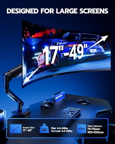 ARES WING 17-49 Inch Monitor Arm Ultrawide Single Monitor Mount, Black