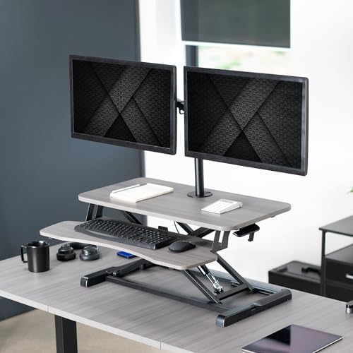 VIVO Gray 32 in Standing Desk Converter with Monitor Stand, DESK-V000K-M2G