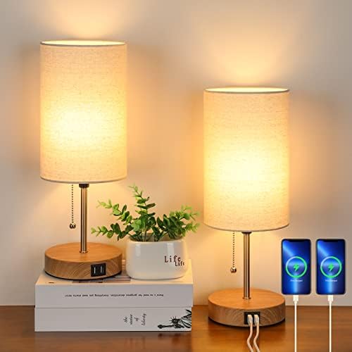 Lakumu Set of 2 Table Lamps, Modern Bedside Desk Lamps with Pull Chain