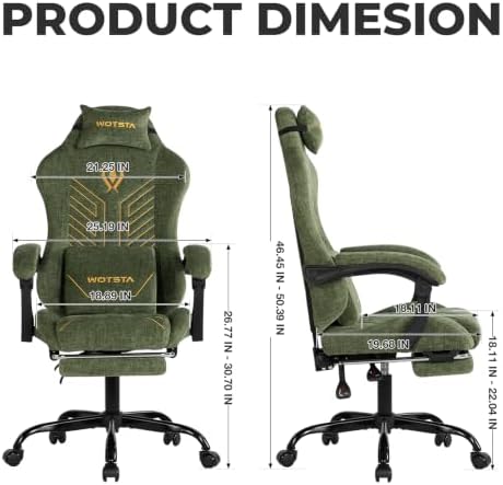 Gaming Chair Fabric with Footrest for Office and Home 300 LBS Green