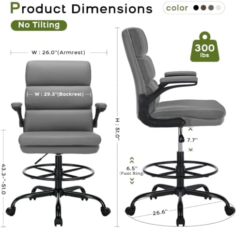 amseatec Drafting Chair, Tall Office Chair with Footrest for Standing Desk