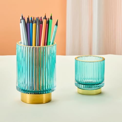 Makeup Brush Holder Organizer,Toothbrush Holders,Desk Pen Pencil Holder,Multifunctional Vintage Glass Brush Cup(A3-17-US)