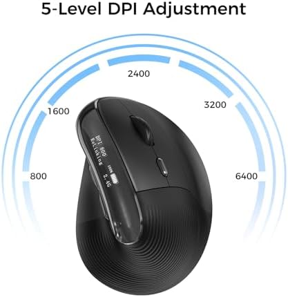 Wireless Ergonomic Mouse with Screen，Bluetooth Vertical Mouse Rechargeable, Quiet Clicks, USB Ergo Design Cordless Mice Compatible for Windows, PC, Laptop, Mac OS, Black