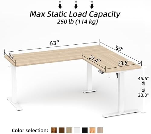 TIQLAB L Shaped Standing Desk Adjustable Height, Electric Corner Standing Desk, 63 x 55 inch Sit Stand Computer Table with Splice Board, Light Walnut