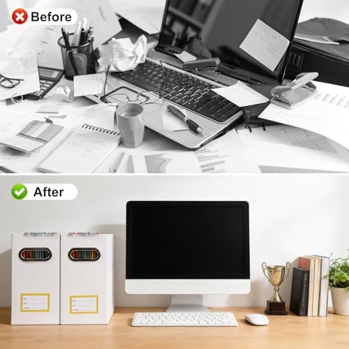 Collapsible File Organizer Box with Handle,12.20x5.11x9.84Inches, Filing Organizer for Home or Office, Small Portable File Box (6 Packs, White-Yellow)