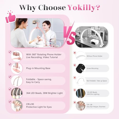 Yokilly Half Moon Light for Nail Desk: 29" Foldable Nail Light for Desk