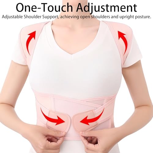 Posture Corrector for Women and Men Back Brace Upper Support Straightener Shoulder Adjustable Breathable Hunchback Pain Workout Lumbar Office Computer Daily Wear Invisible Under Clothes Pink XX-Large