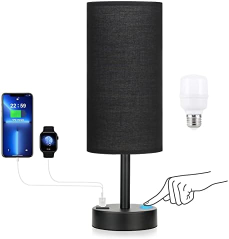 Black Touch Table Lamp for Bedroom - Small Bedside Desk Lamp for Kids