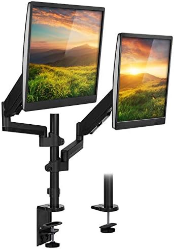 Mount-It! Dual Monitor Arm Desk Mount for 17–32" Screens, Gas Spring Adjustable Monitor Stand, Vertical Stack or Side-by-Side Setup, 17.6 lbs Each Arm, VESA 75x75 100x100, Clamp & Grommet Base MI-4762