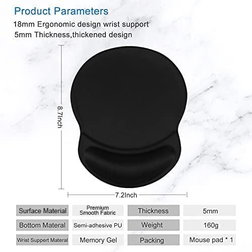 ITNRSIIET Ergonomic Mouse Pad with Gel Wrist Rest Support Gaming Small Wrist Rest Smooth Surface Non-Slip PU Base Comfortable Office Supplies Pain Relief, 8.7 x 7.2 inches, Black