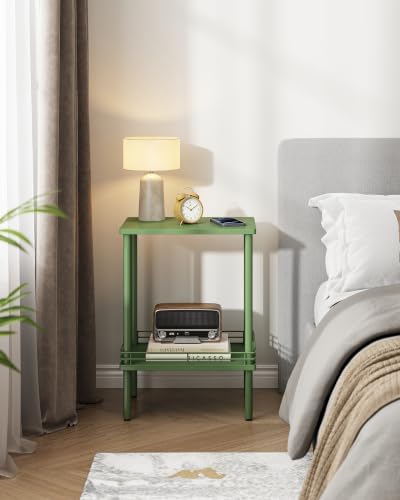 DGSANDGO Modern Small Side Table with Storage, 2-Tier Green End Table