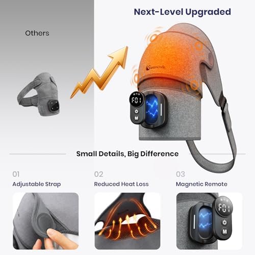 Triple Method Shoulder Massager with Heat, Vibration and Brace Support, 5000mAh Cordless Shoulder Heating Pad with Magnetic Controller, Shoulder Wrap for Muscle Relief (Light Grey)