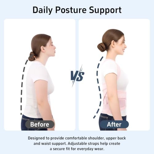 Posture Corrector for Women and Men, Back Brace Posture Corrector with Full Back Support, Adjustable Shoulder Brace and Waist Belt, Back Straightener Posture Trainer for Upper Back, Neck, Shoulder and Lower Back Pain Relief, Scoliosis, Hunchback (Pink,...