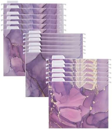 18 piece Letter Size Folder with 1/5 Adjustable Cutting Label, ， 9.5x11 inches, Suitable for Offices, Homes, and Schools, with a Large Purple Pattern
