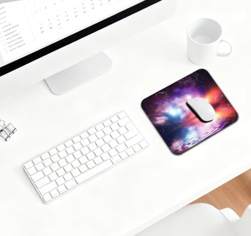 9.5x7.9 Inch Office/Gaming Mouse Pad, Vibrant Cosmic Nebula Dreamy Rainbow Galaxy Reflection on Water, Cute Anti-Slip Mat for Desk Decor