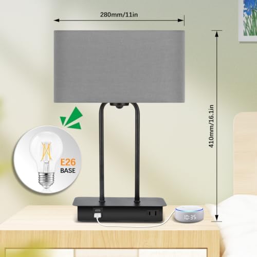 BesLowe 16’’ Table Lamp for Bedroom, Bedside Nightstand Lamp with LED Bulb