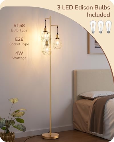 EDISHINE 70" Dimmable Farmhouse Floor Lamp for Living Room, Gold