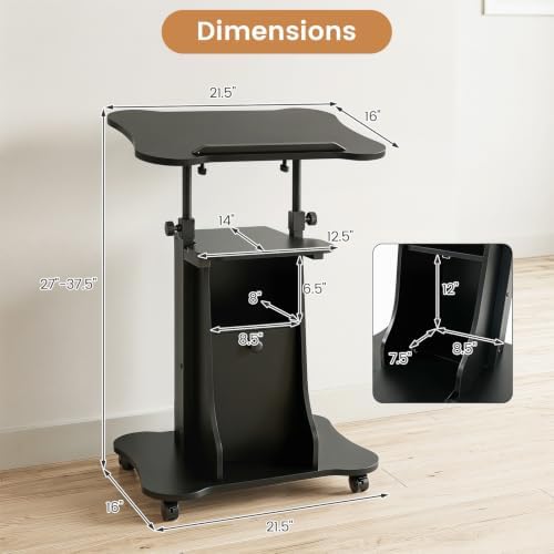 GIANTEX Mobile Podium Stand, Sit-to-Stand Laptop Cart (Black, 1 Pack)