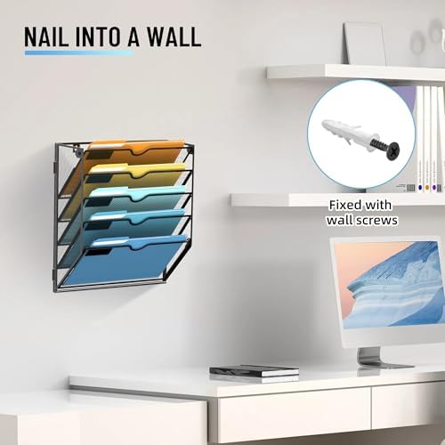 SUPEASY 5-Tier Hanging Wall File Organizer with Hooks, 2 Pack