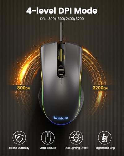 SABLUTE Gaming Keyboard and Mouse, Quiet Membrane with RGB Backlit