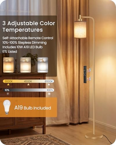 Dimmable Floor Lamp for Living Room with Remote & 10W Bulb