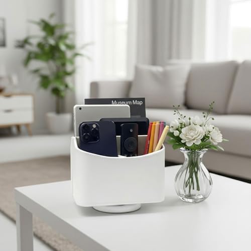 UnionBasic Rotating Desk Organizer, 360 Desk Spinning Caddy, Desktop TV Guide/Mail/Media/Remote Controller Holder Organizer,White